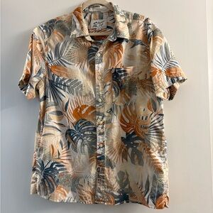 American Eagle Outfitters Short-Sleeve Tropical Shirt in Orange, Blue & Cream